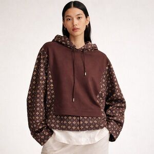 Brown Logo Print Women's Pullover Hoodie Sweatshirt Hooded Long Sleeve Size M